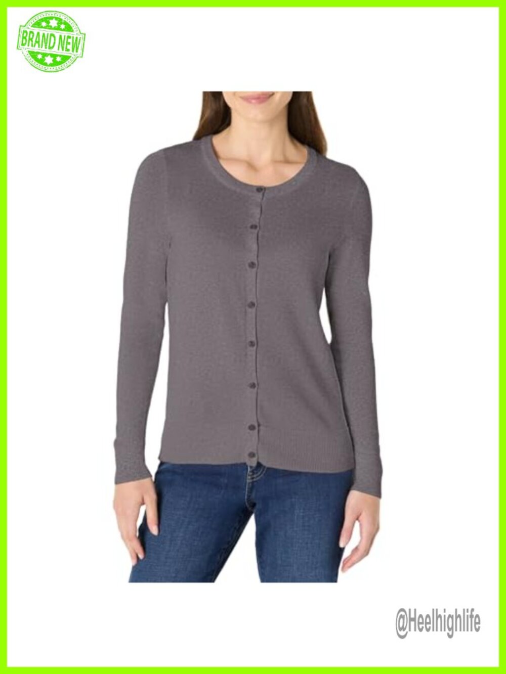 Women's Lightweight Crewneck Cardigan Sweater Regular Fit Button Front
